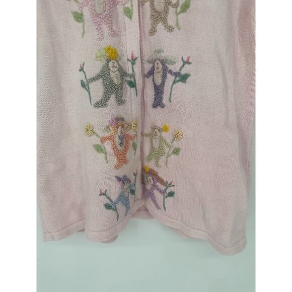 Vintage Storybook Knits L Monkey Bear Short Sleeve Cardigan Sweater Floral - Picture 3 of 13